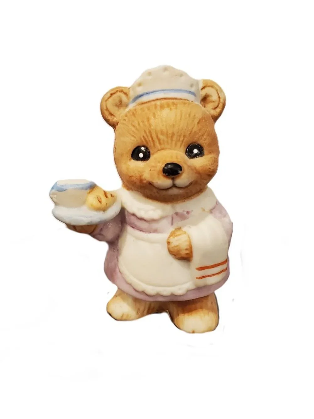 Vintage Homco Waitress Bear Figurine Apron Tea Towel Cup of Tea 2
